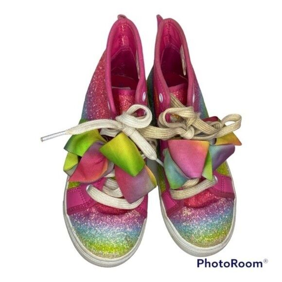 Jojo Siwa Pink Rainbow Glitter Hi Top Sneakers 3 Girls - Picture 5 of 8